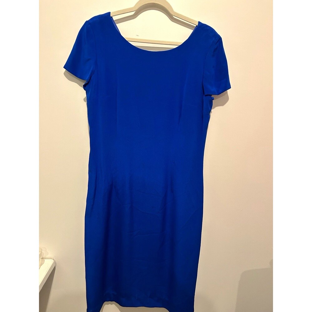 Donna Morgan Blue Silk Satin Sheath Dress Short Sleeve Knee-Length Size 12